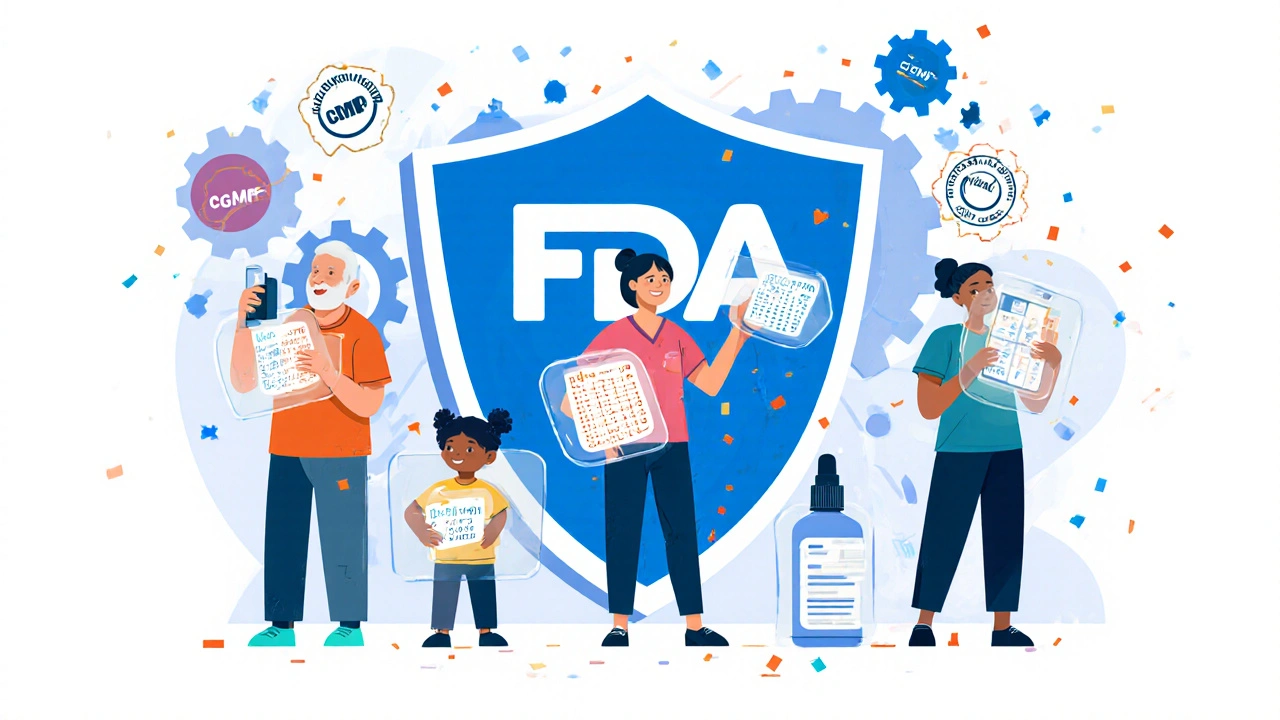 Diverse patients holding generic medications with transparent overlays showing equal effectiveness to brand versions.