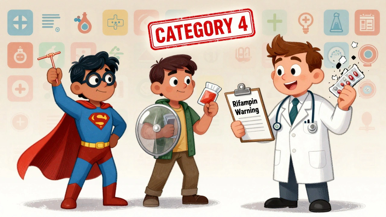 Doctor presents contraception options: IUD superhero, condoms, and crumbling pill pack