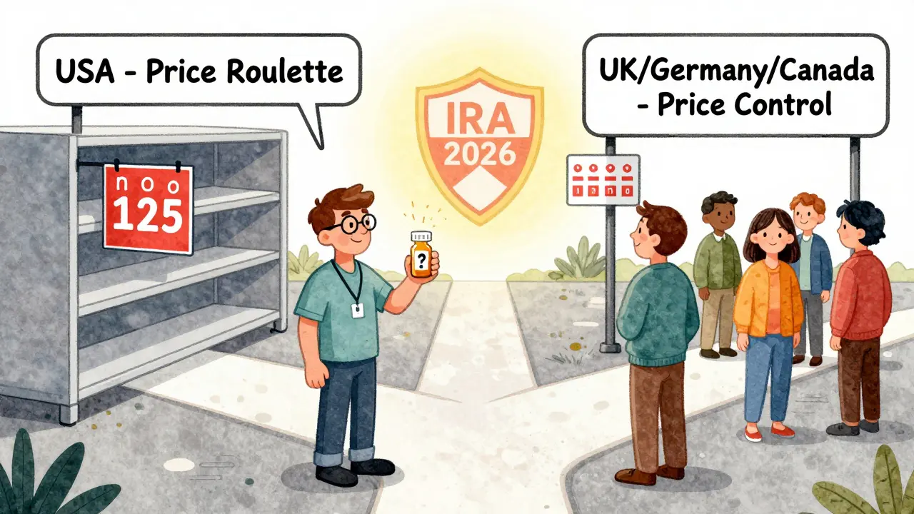 Patient at crossroads: one path shows price chaos, the other shows stable pricing.